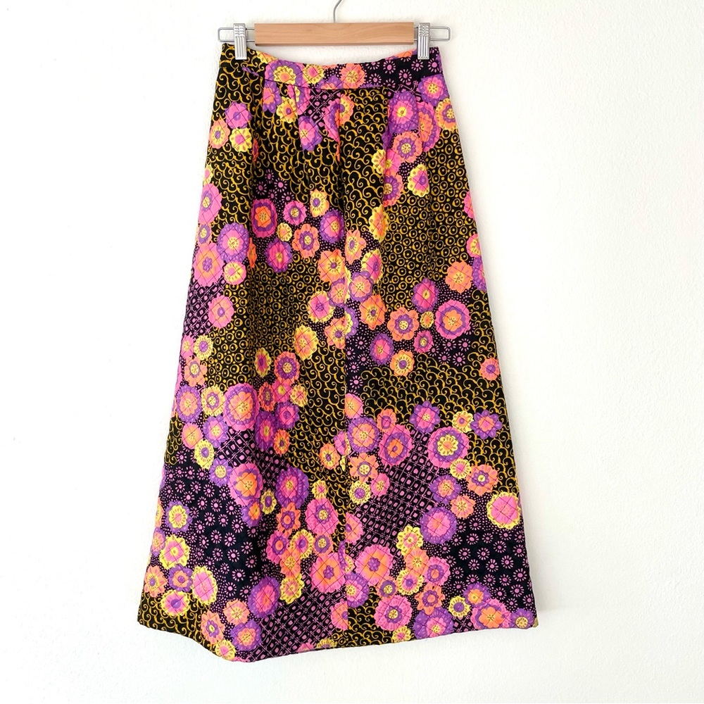 Alex Colman California Vintage Groovy Neon Quilted Long Floral Skirt